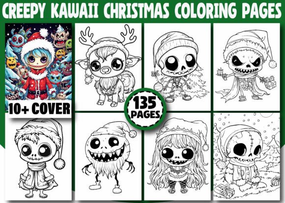 Creepy Kawaii Christmas Graphics for Adult Coloring Pages