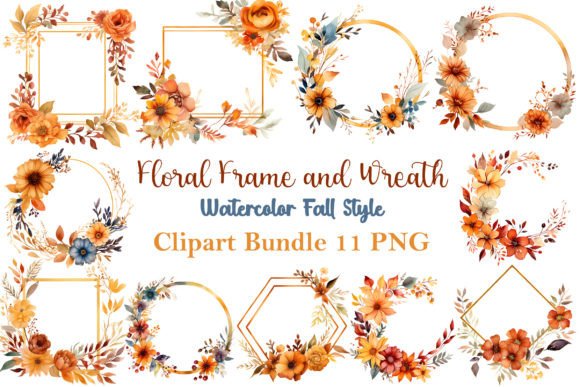 Fall Floral Frame and Wreath Bundle for Branding and Crafts