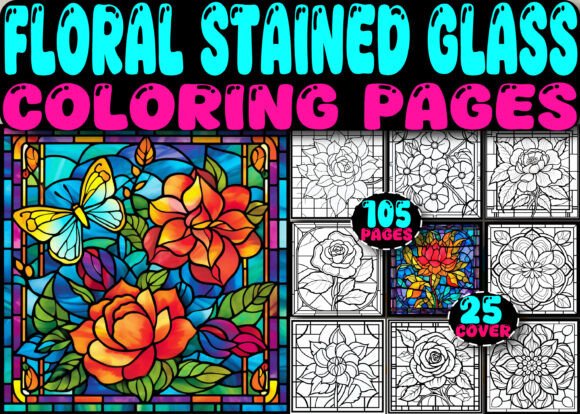 Floral Stained Glass Coloring Pages: Premium Graphics for Publishing