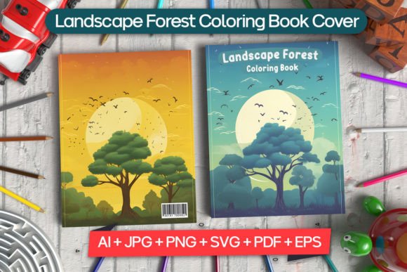 Landscape Forest Coloring Book Cover for Crafters & Graphics